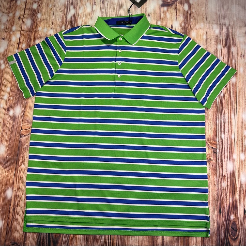 NWT RLX Ralph Lauren Men's Green Striped Golf  Polo Shirt Size XXL